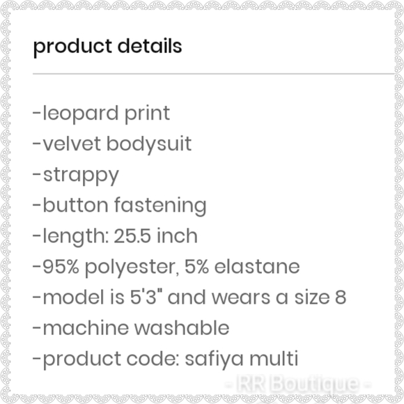 NWT Strappy Velvet Leopard Bodysuit - Picture 6 of 6